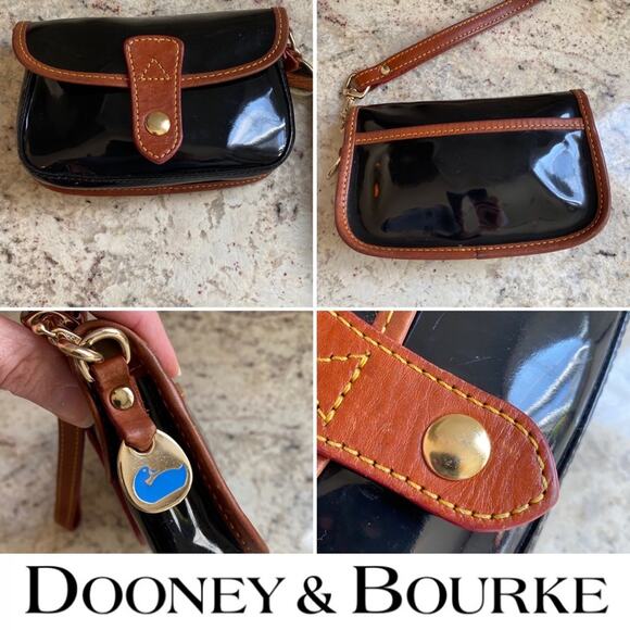 Dooney & Bourke Elba Flap Wristlet Black Patent Leather - Picture 1 of 13